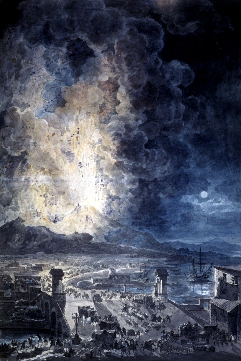 Erupção da Vesúvio em Nápoles, aguarela de Louis Jean Desprez