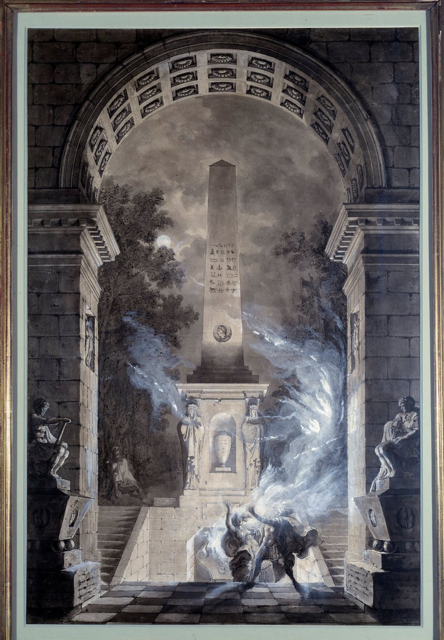 Cenografia: projeto de decoração realizado por Jean Louis Desprez (1743-1804) para a peça "Semiramis" de François Marie Arouet dit Voltaire (1694-1778) (1748) 1784. Enlatado no Ticino. de Louis Jean Desprez