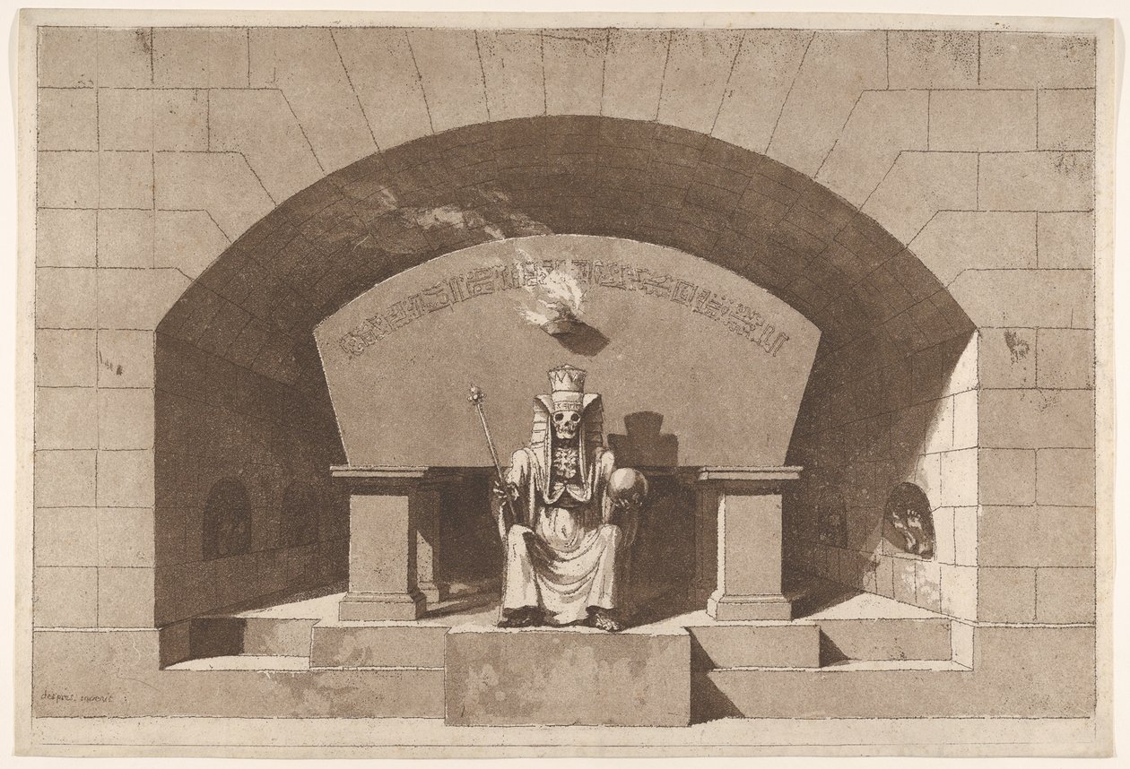 Túmulo com a morte entronizada como uma esfinge, ca. 1779-84. de Louis Jean Desprez