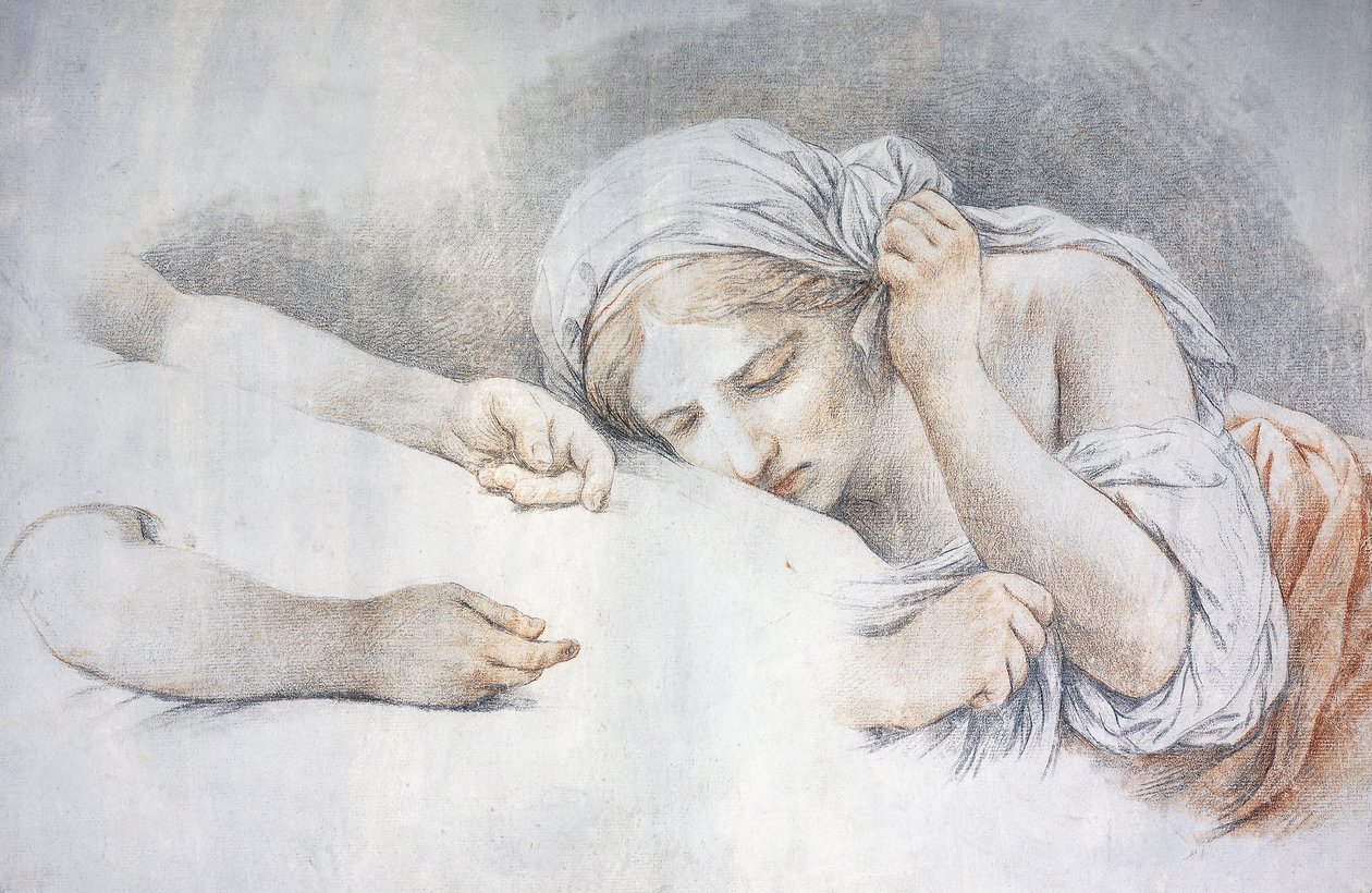 Uma jovem garota descansando a cabeça no colo de outra garota, de Louis Jean François Lagrenée