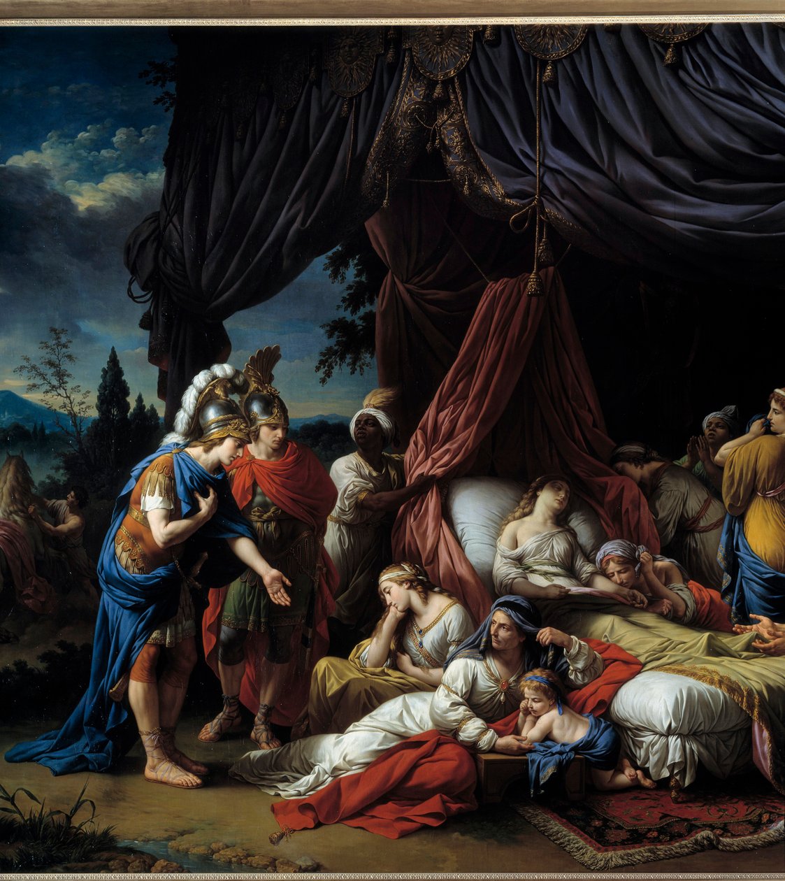 Morte da mulher do Darius. Este trabalho, inspirado na história antiga de Rollin e na série de Triunfos de Alexandre de Le Brun, retrata o imperador grego reunido diante do corpo da esposa de Dario. Este quadro pintado em Roma traz a menção LAGRENEE PINXIT de Louis Jean François Lagrenée