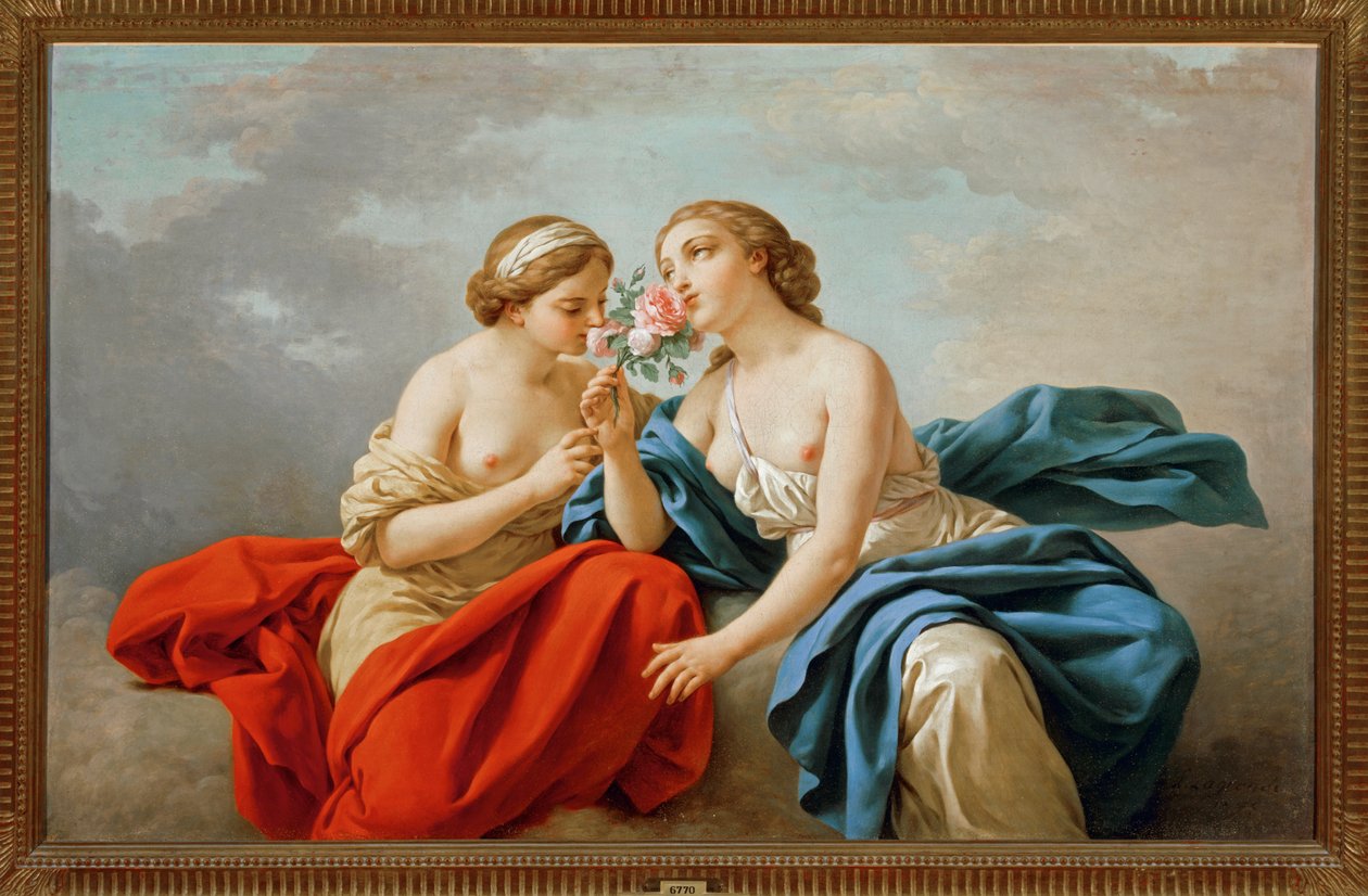 O sentido do olfato (pintura sobre tela) de Louis Jean Francois I Lagrenee