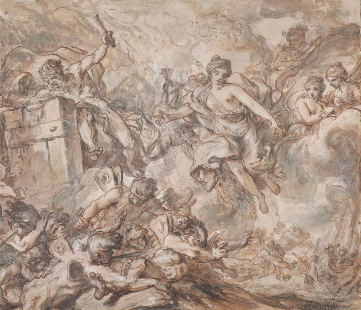 Juno ordenando Éolo para liberar os ventos, 1775. de Louis Jean Jacques Durameau