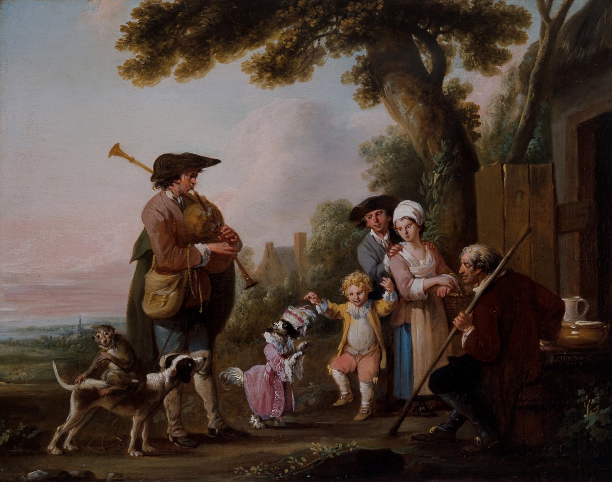 Músicos com animais a atuar em tabernas de Louis Joseph (1731-98) Watteau
