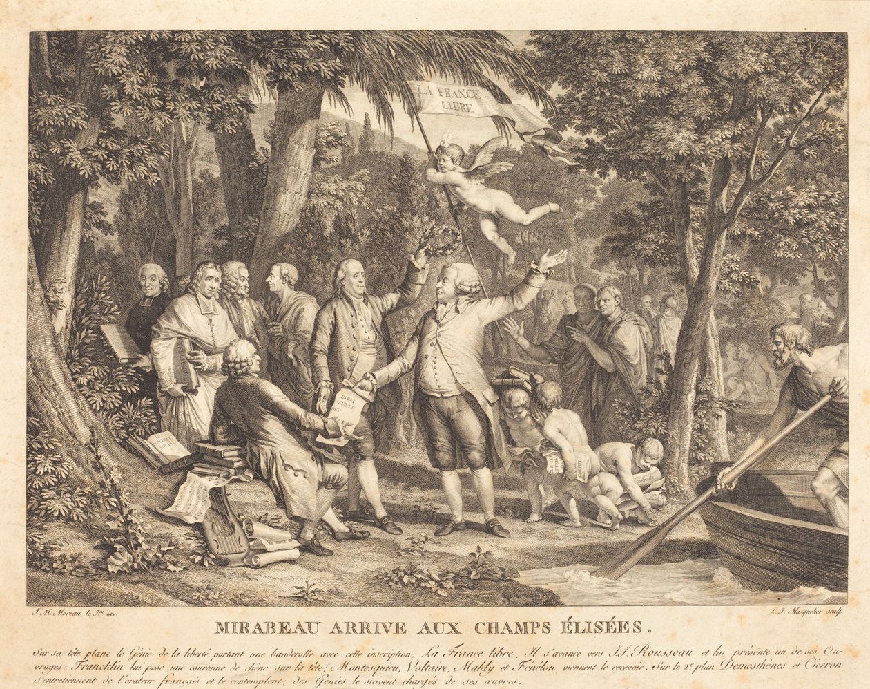 Mirabeau chega aos Champs-Élisés de Louis Joseph Masquelier after Jean Michel Moreau