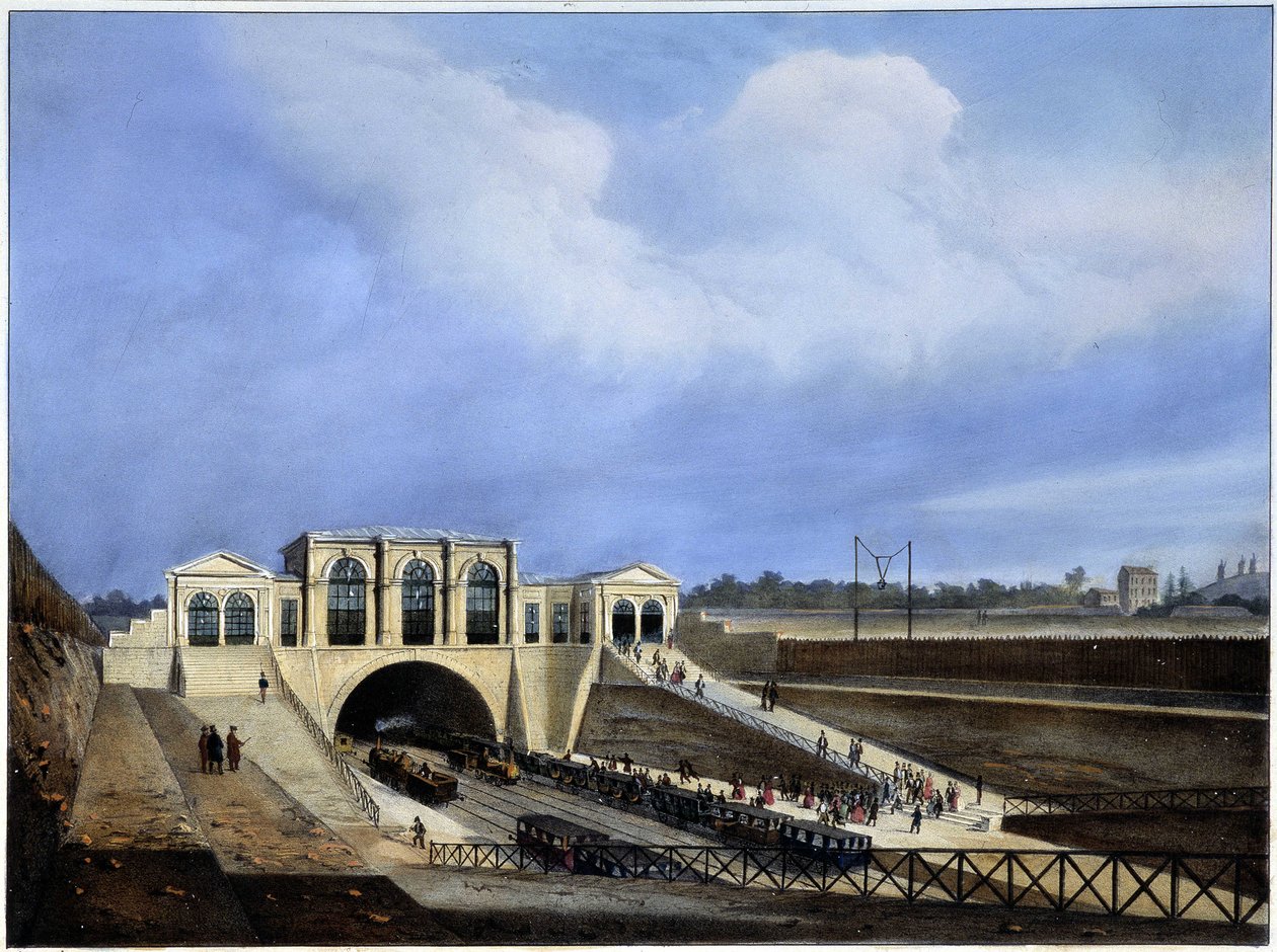 Linha ferroviária de Paris a Saint Germain - em "Paris em 1837" por Arnout de Louis Jules Arnout