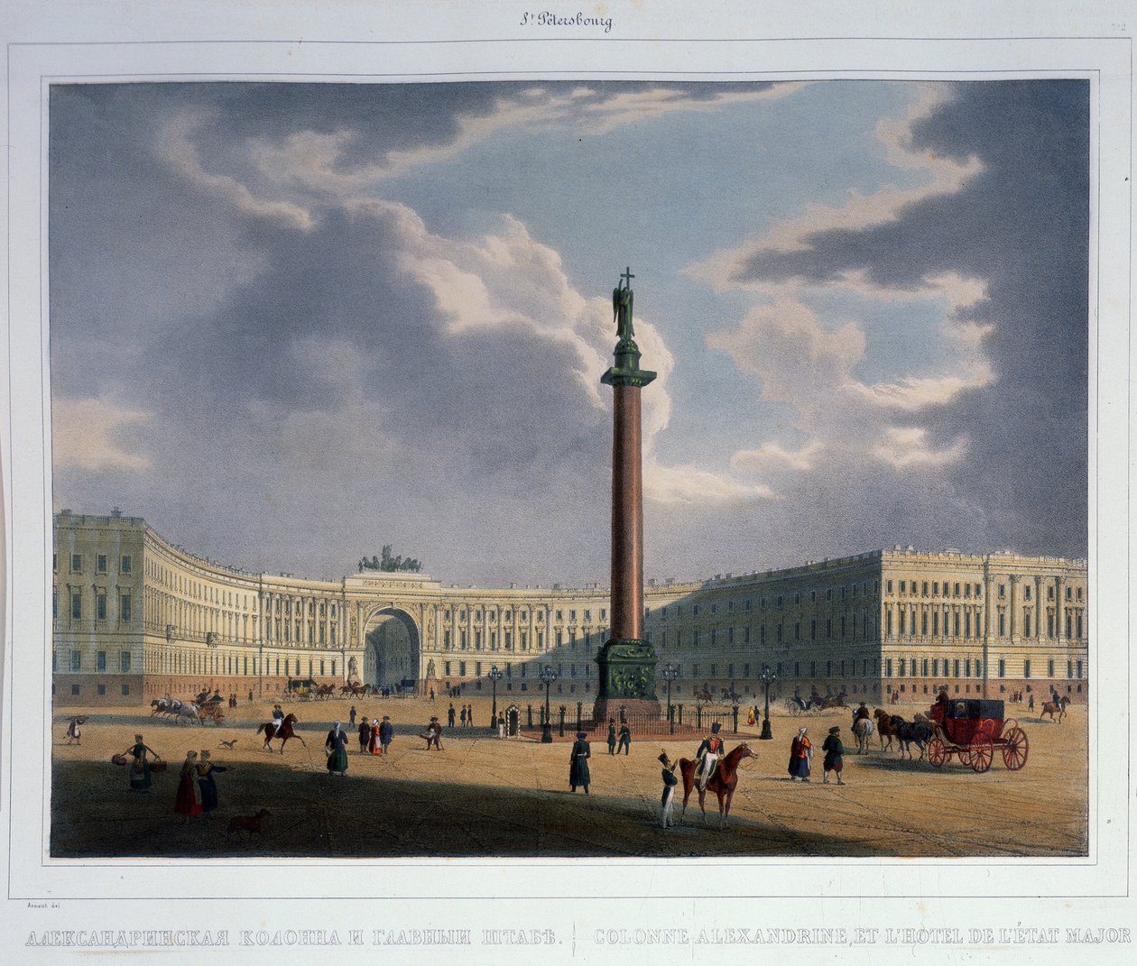A coluna de Alexander. Vista da sede principal do exército, década de 1840 de Louis Jules Arnout