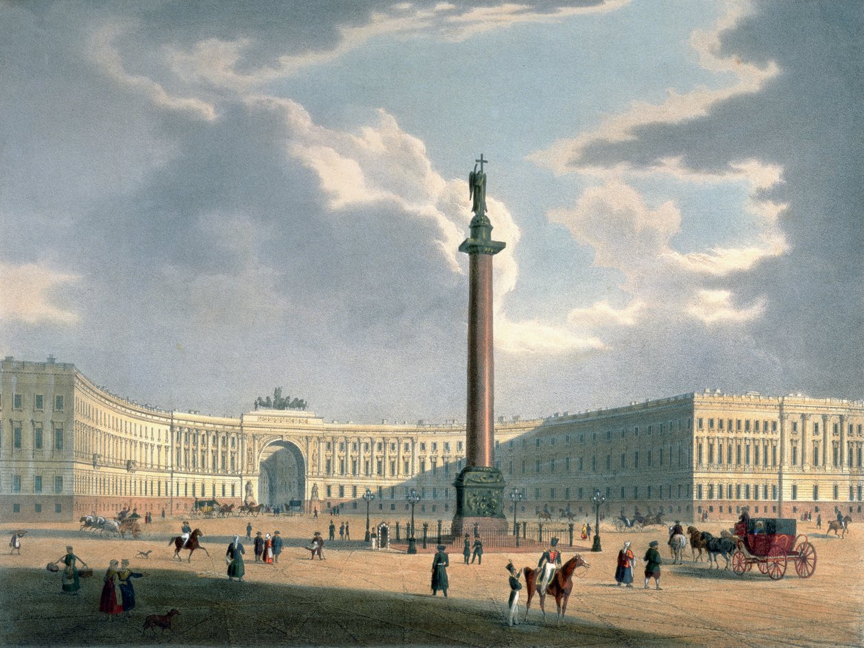 A Coluna de Alexandre e a sede do exército em São Petersburgo, impressa por Lemercier, Paris, 1840 de Louis Jules Arnout