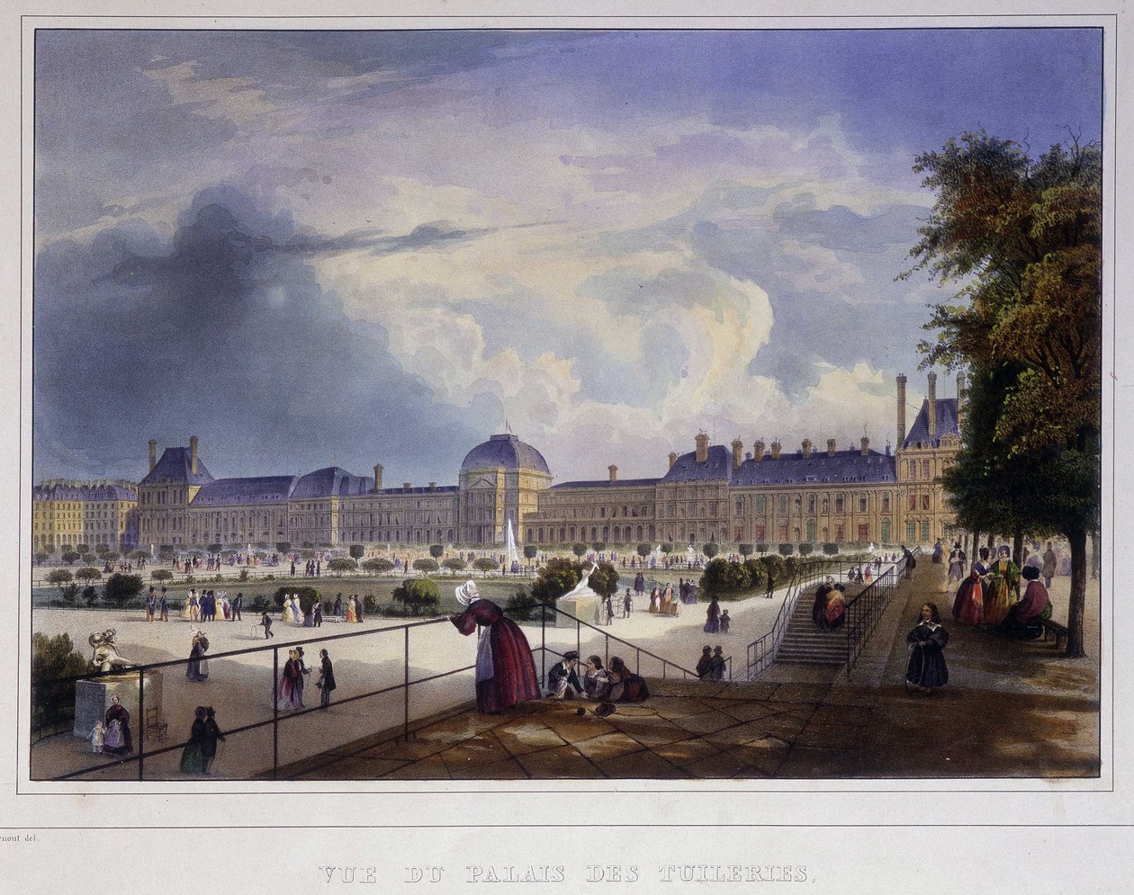 Vista do Palais des Tuileries - em "Paris en 1837" por Arnout de Louis Jules Arnout