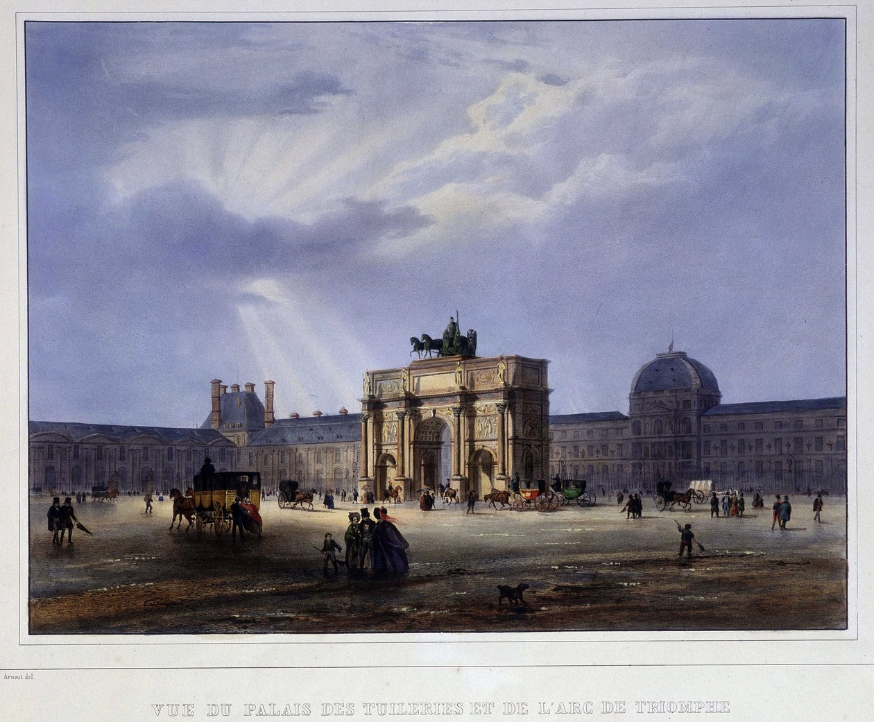 Vista do Palais des Tuileries e do carrossel - em "Paris en 1837" de Arnout de Louis Jules Arnout