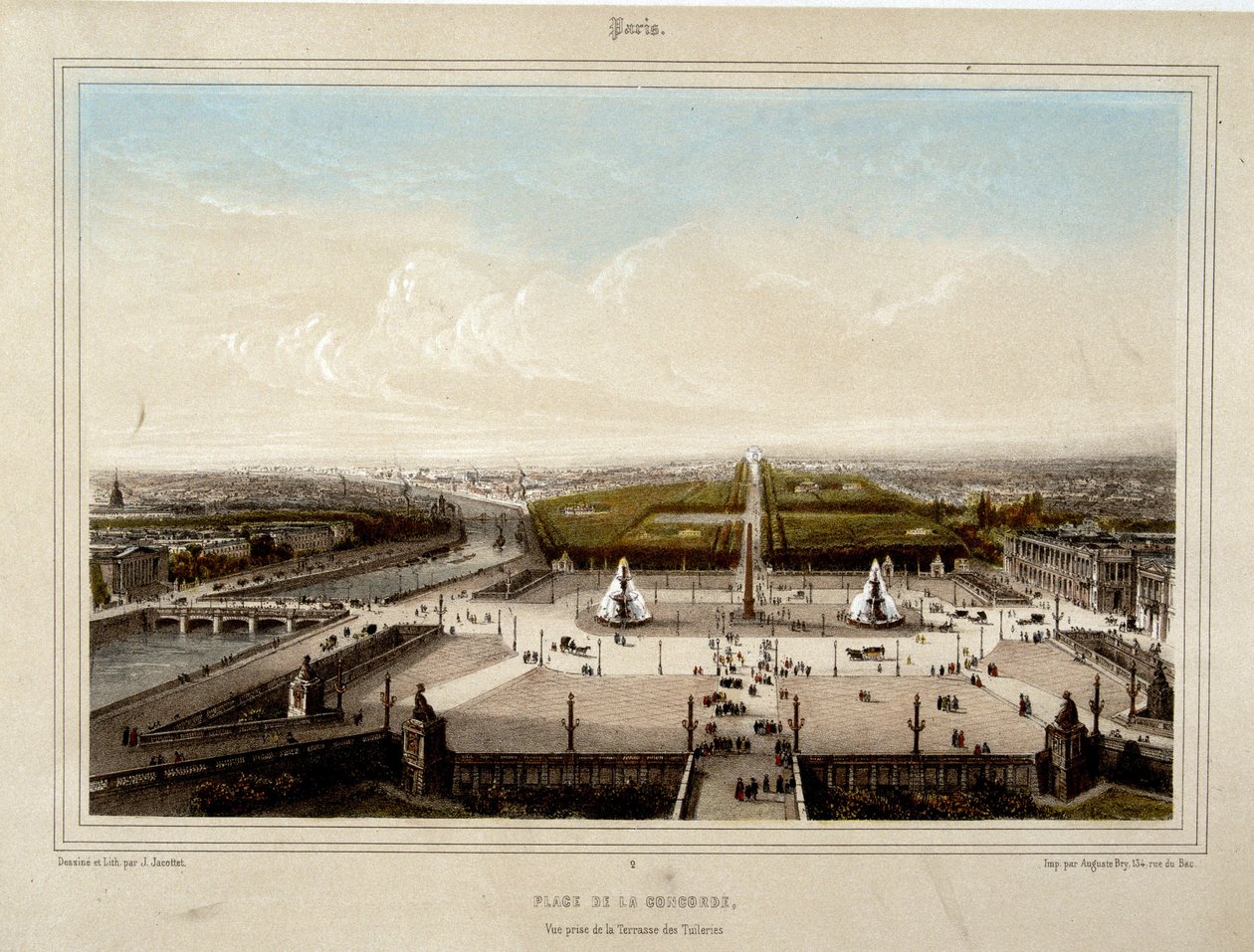 La Place de la Concorde - Litografia de Jacottet de Louis Julien Jacottet