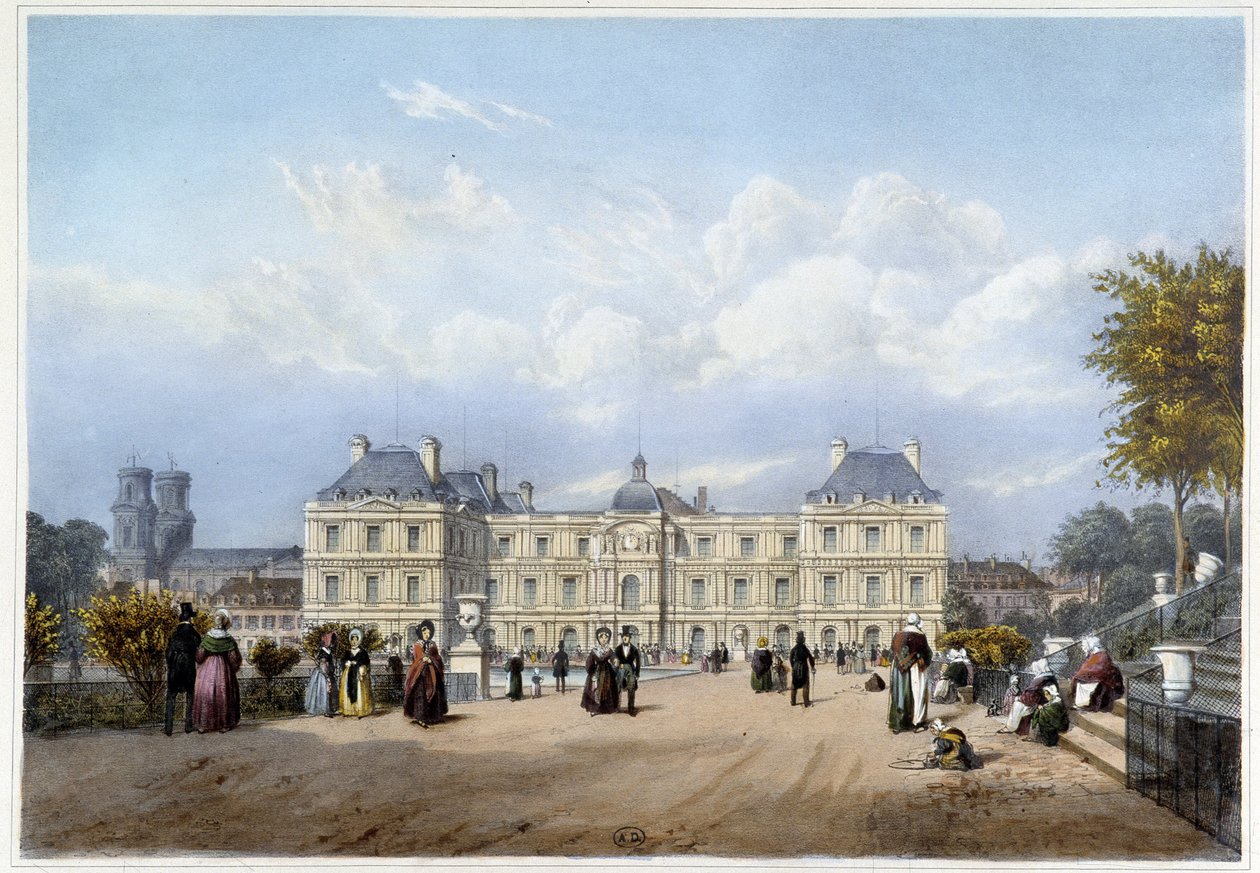 Le Palais du Luxembourg, do lado do jardim. Em "Paris e arredores". de Louis Julien Jacottet