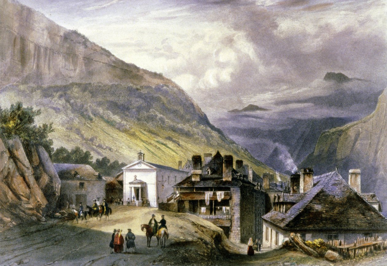 A aldeia de Eaux chaudes, c.1850 (litografia) de Louis Julien Jacottet