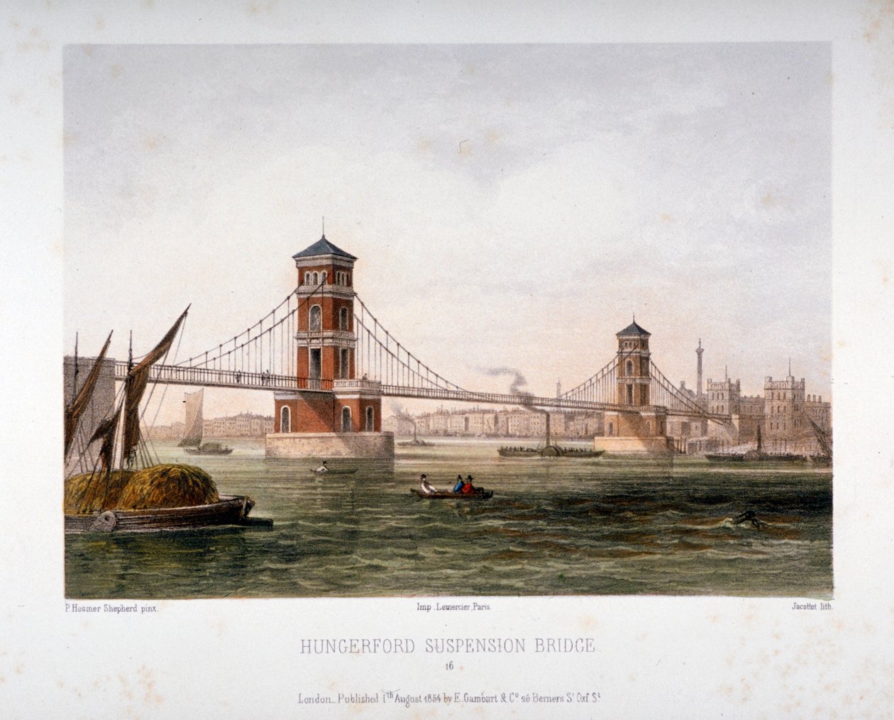 Vista da Ponte Hungerford do leste, Londres, 1854.                                               de Louis Julien Jacottet