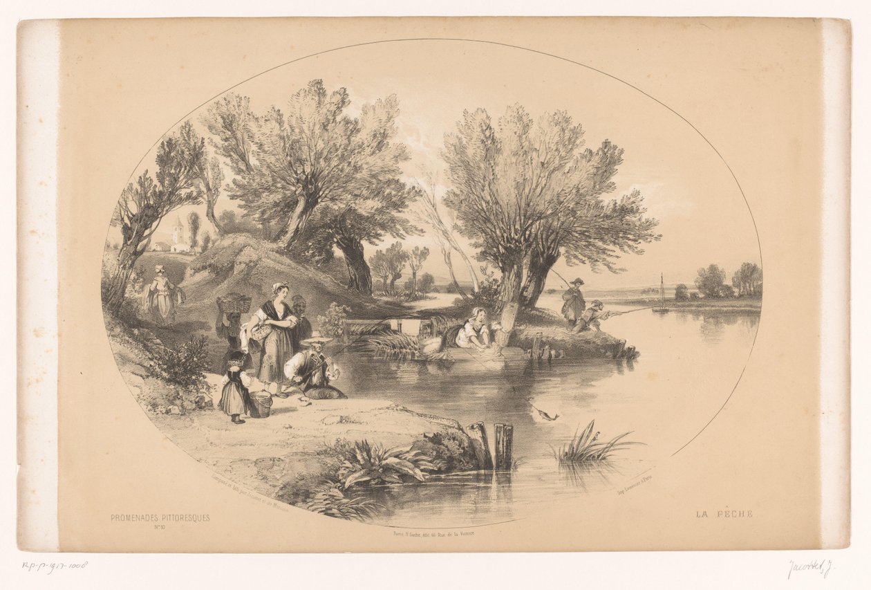 Pescadores em um lago Passeios pitorescos (título da série) Passeios pitorescos (título da série no objeto) de Louis Julien Jacottet