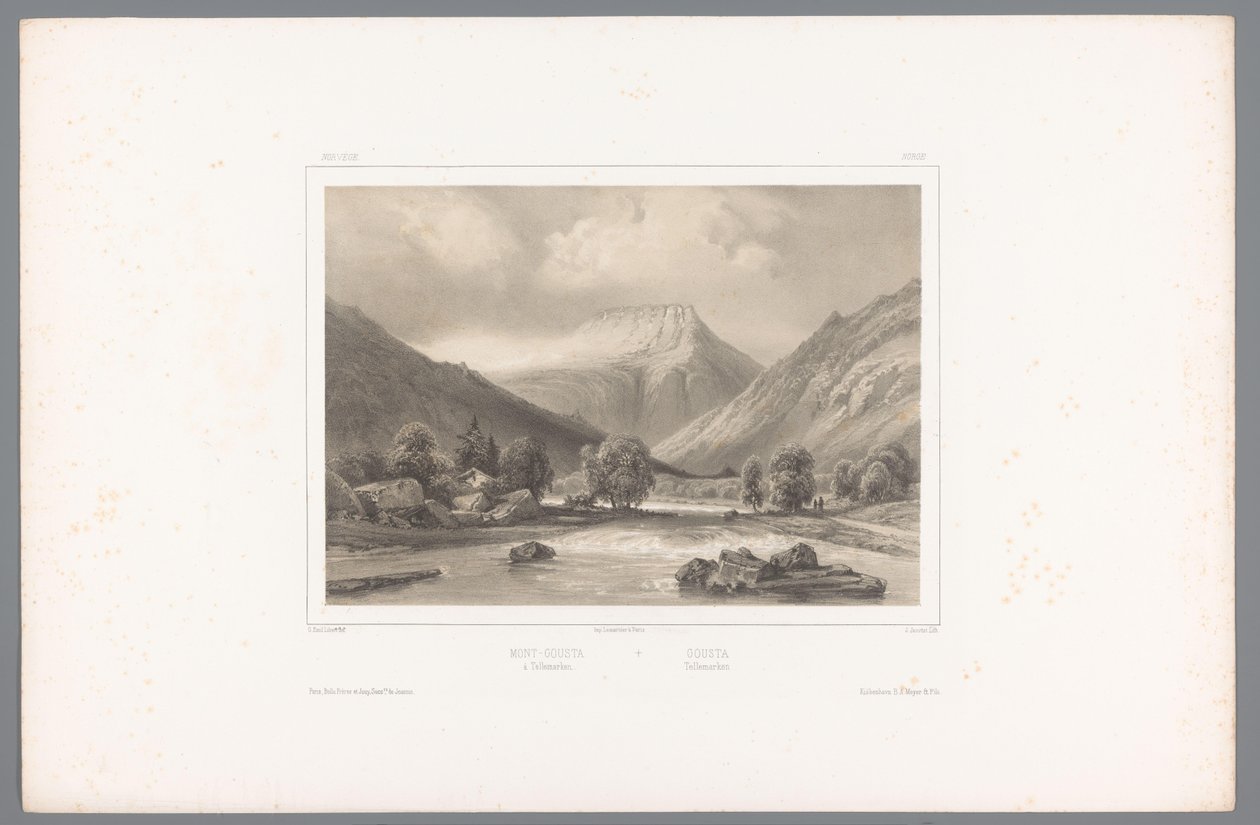 Vista da Gaustatoppen em Telemark
Mont-Gousta à Tellemarken / Gousta. Tellemarken (título sobre o objecto)
Vistas da Escandinávia (título da série)
Vues du Nord. Norvège (título da série) de Louis Julien Jacottet