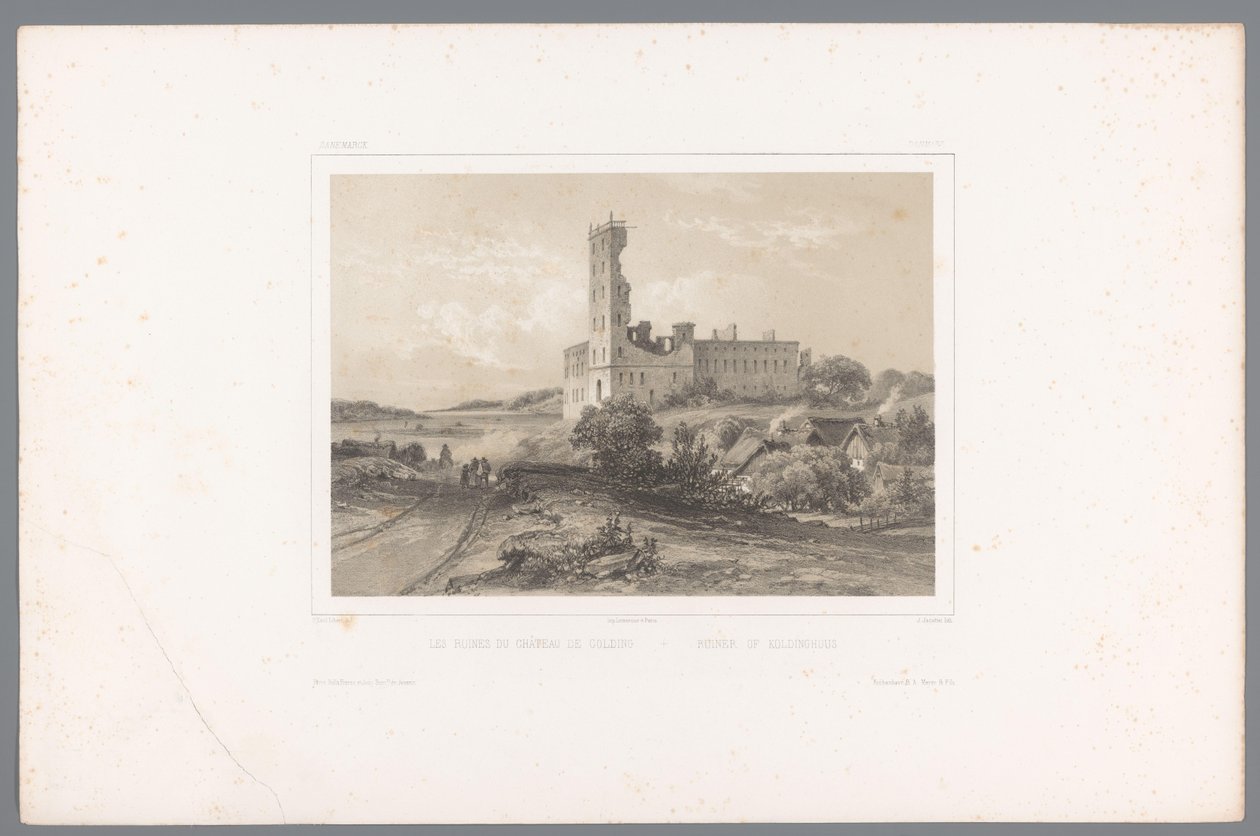 Vista das ruínas de Koldinghus
Les ruines du château de Coldinghuus / Ruiner of Koldinghuus (título sobre o objecto)
Faces na Escandinávia (título da série)
Vues du Nord. Danemarck (título da série) de Louis Julien Jacottet