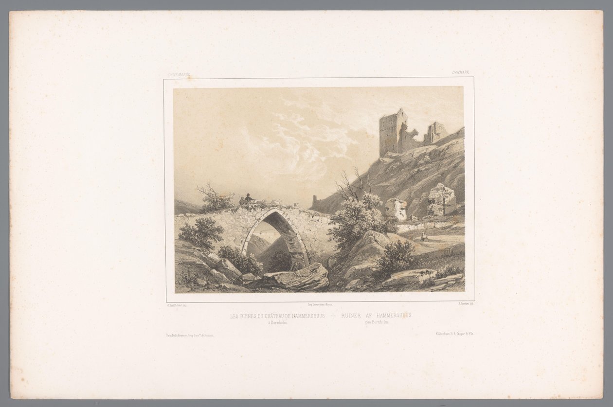 Vista das ruínas do castelo de Hammershus
Les ruines du Château de Hammershuus / Ruiner af Hammershuus (título sobre o objecto)
Vistas da Escandinávia (título da série)
Vues du Nord. Danemarck (título da série) de Louis Julien Jacottet