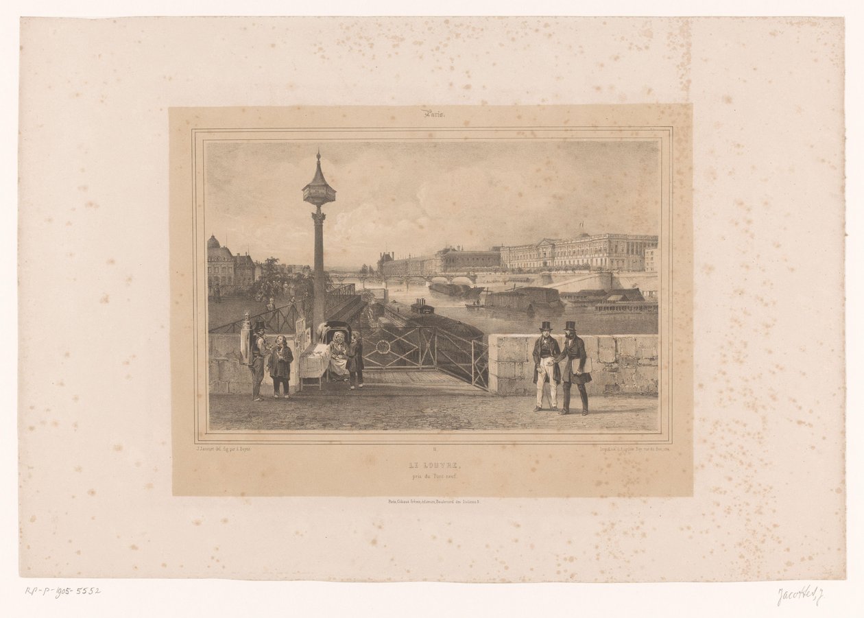 Vista do Palais du Louvre da Pont Neuf Le Louvre, pris du Pont-neuf (título no objeto) Rostos dentro e ao redor de Paris (título da série) Paris (título da série no objeto) de Louis Julien Jacottet