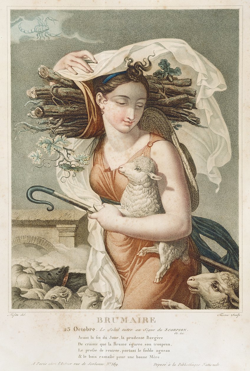 Brumaire (OutubroNovembro), segundo mês do calendário republicano, gravado por Tresca, francês, c.1794 (gravura) de Louis Lafitte