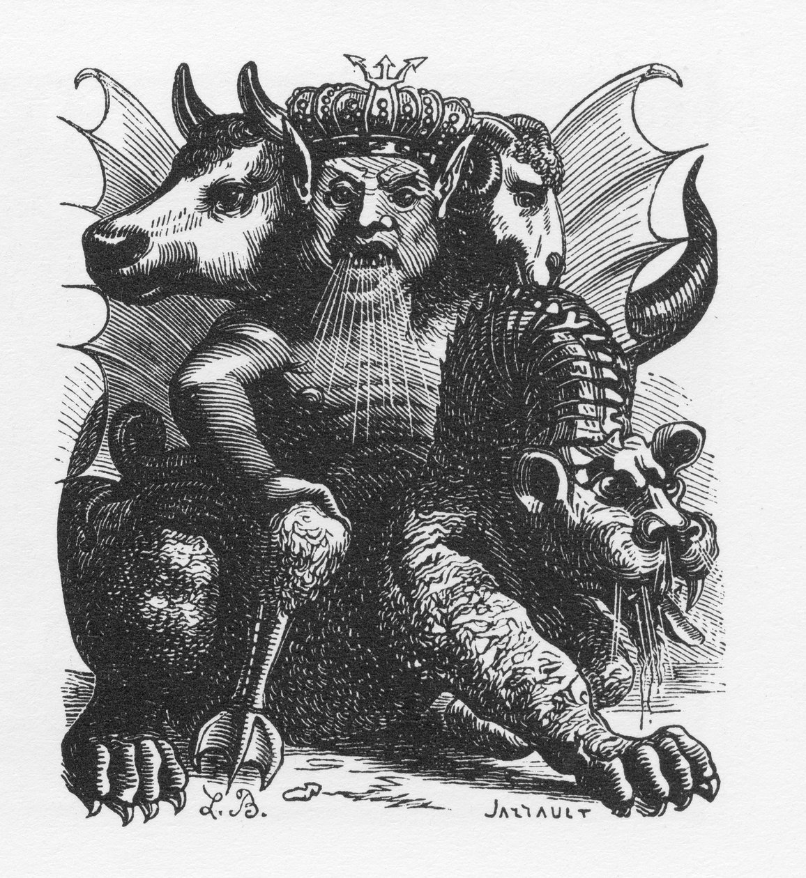 Asmodee demónio da Bíblia - Asmodeus ou Ashmedai rei dos demónios - em "The infernal dictionary" de Collin de Plancy - Engraving de L. Breton. Paris de Louis Le Breton