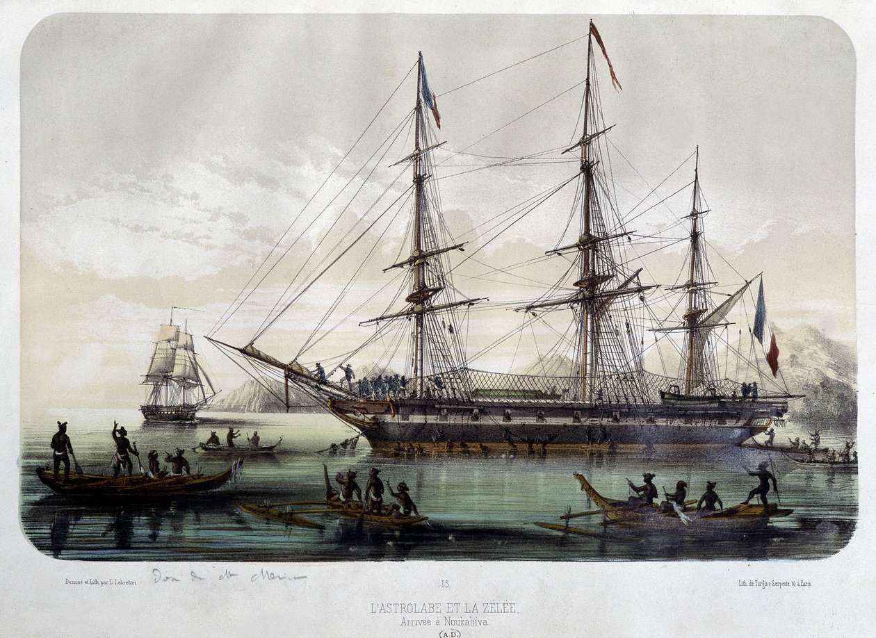 O Astrolabe (novo nome da "Shell") e o Zelee, barcos de Jules Dumont d