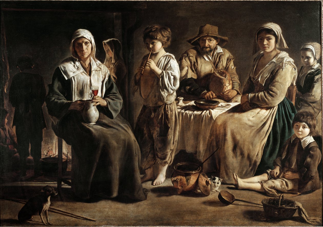 Uma família de camponeses em um interior - óleo sobre tela de Louis le Nain