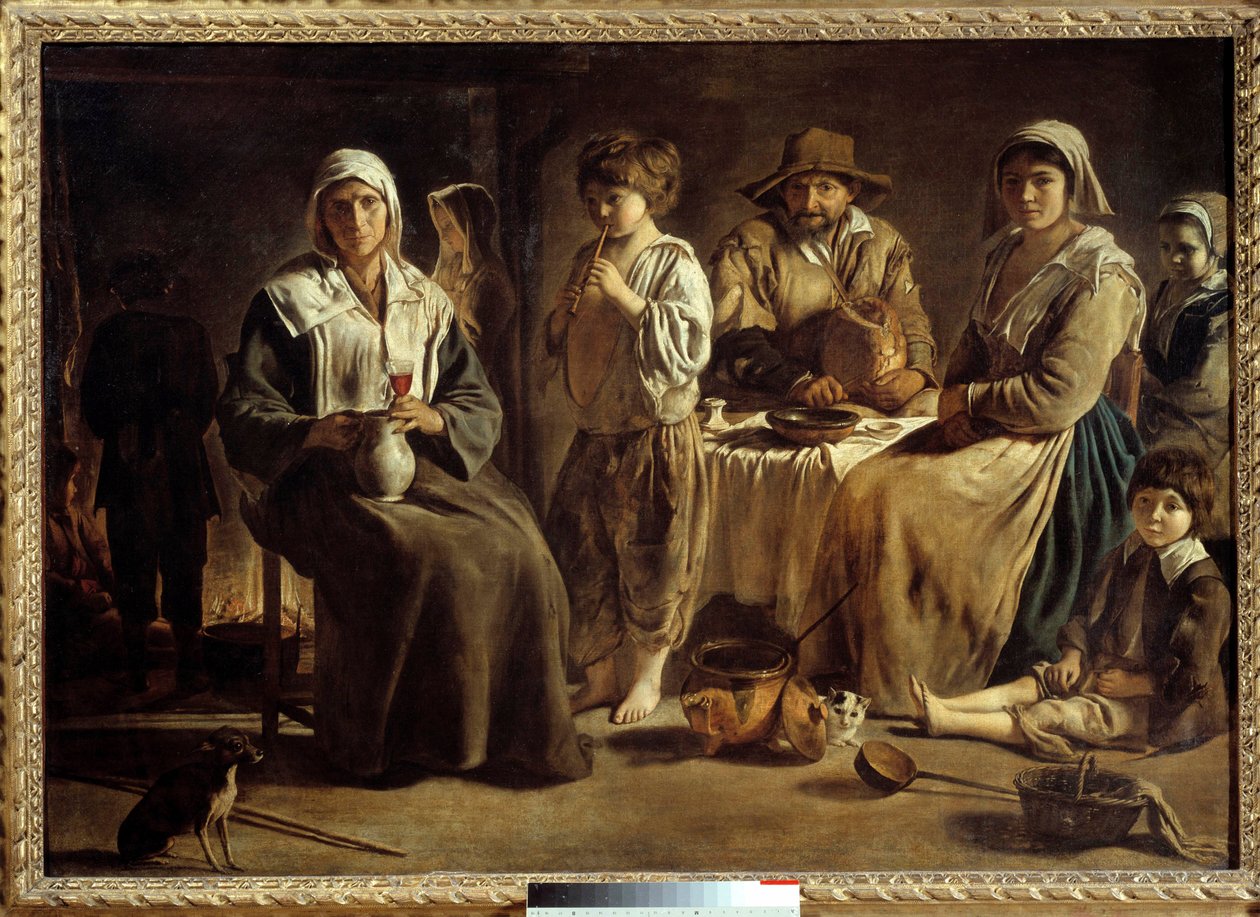 Uma família de camponeses numa pintura de interior de Louis Le Nain (1593-1648) 1642 Sun. 1,13x1,59 m Paris, Musee du Louvre de Louis le Nain