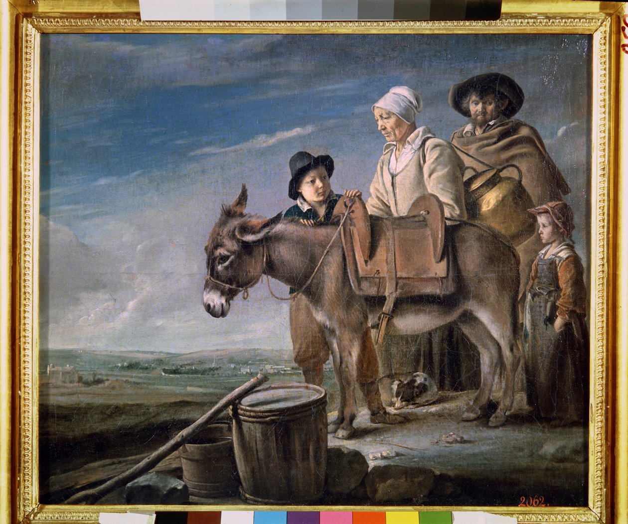 A família da leiteira. (A Família da Leiteira). Família camponesa com burro. Pintura de Louis Le Nain (1593-1648) de Louis le Nain