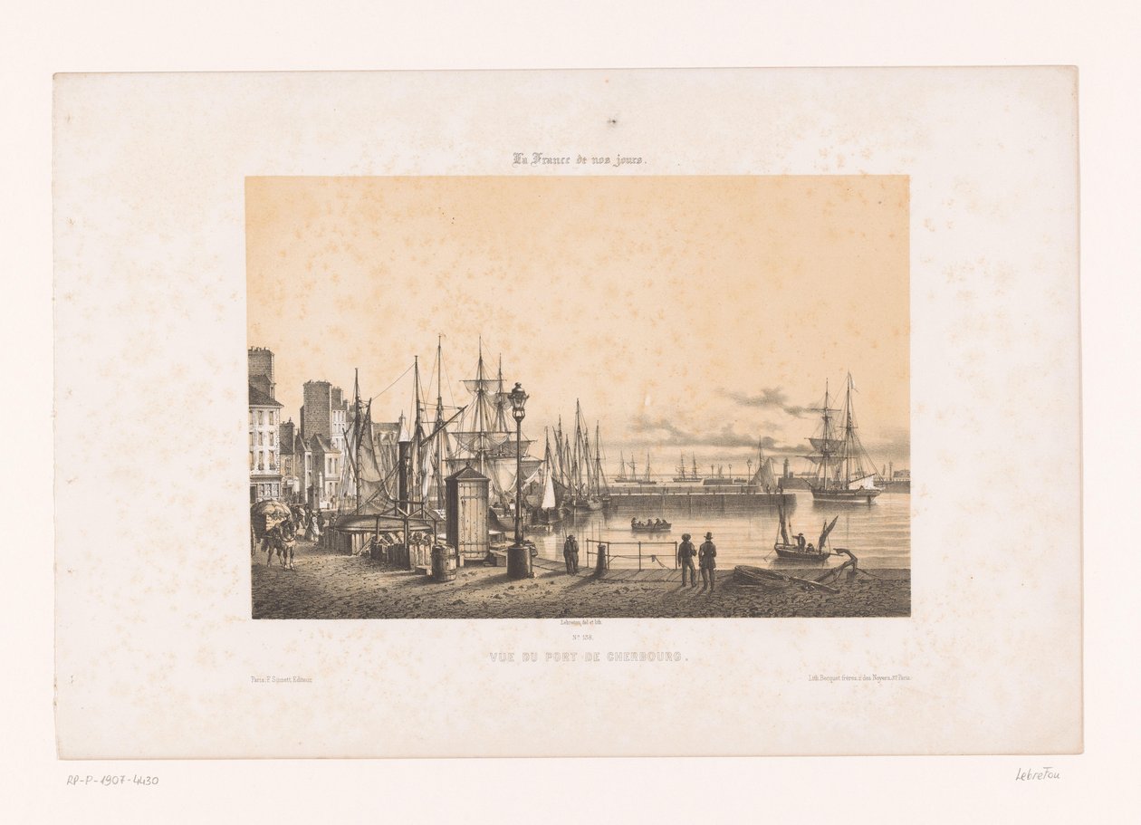 Vista do porto de Cherbourg Vue du port de Cherbourg (título no objeto) França contemporânea (título da série) La France de nos jours (título da série no objeto) de Louis Le Breton