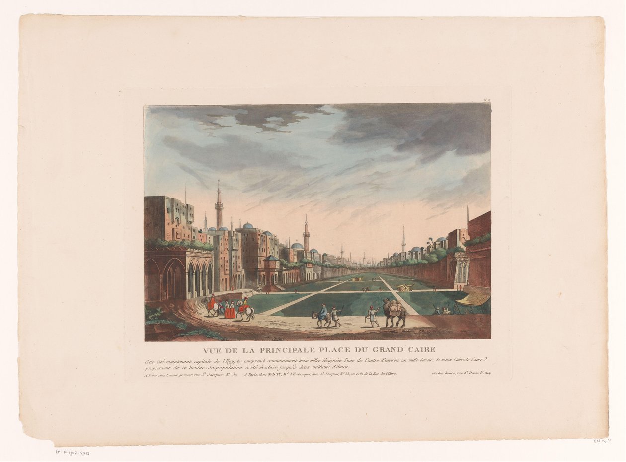 Vista de uma praça no Cairo
Vue de la Principale Place du Grand Caire (título sobre o objecto)
Cidades em Itália, Espanha e Egipto (título da série) de Louis Lecoeur