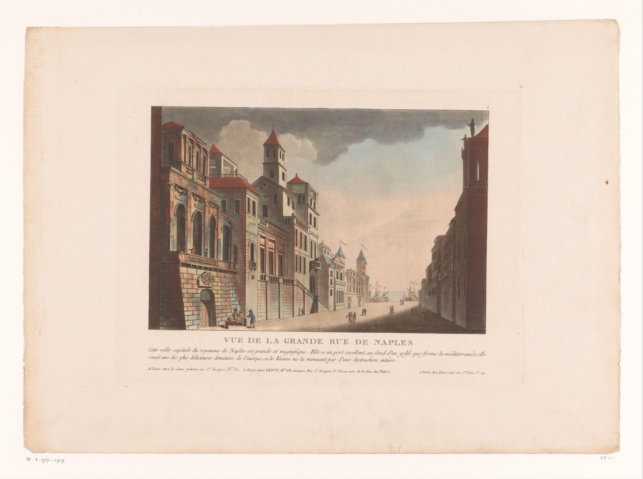 Vista de uma rua em Nápoles Vue de la Grande Rue de Naples (título no objeto) Paisagens urbanas na Itália, Espanha e Egito (título da série) de Louis Lecoeur