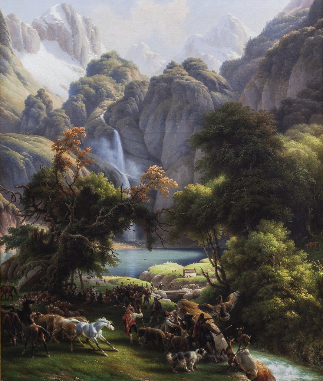 Caça ao urso em direção à cascata do Lago Oo (óleo sobre tela) de Louis Lejeune