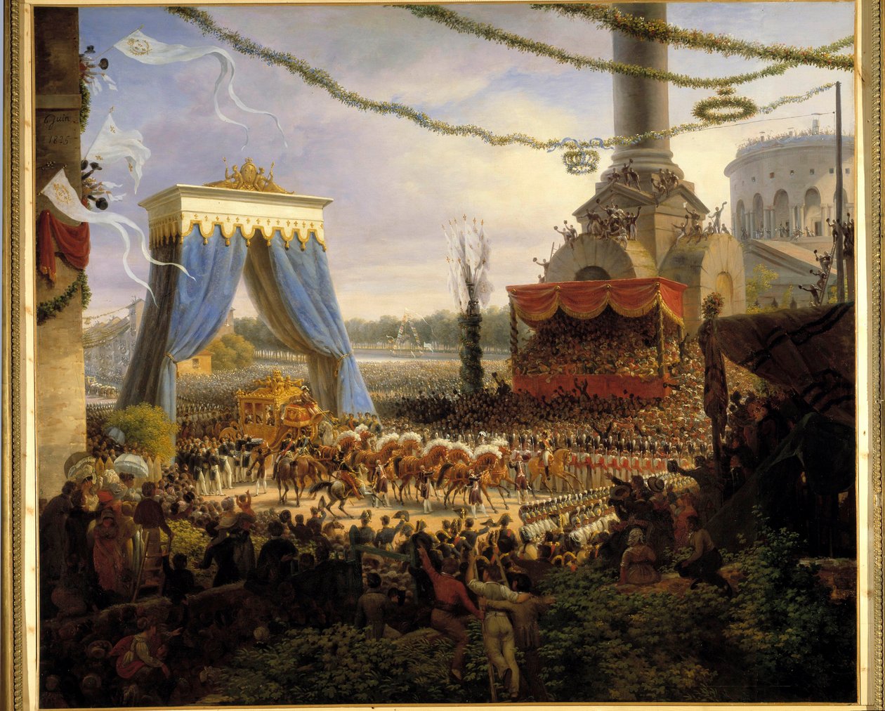 Entre de Charles X à Paris após a coroação em 6/06/1825. A carruagem real recebida na Barriere de la Villette pelo corpo municipal de Paris tendo à sua frente o prefeito do departamento do Sena, o Conde de Chabrol Pintura por Louis Fra de Louis Lejeune