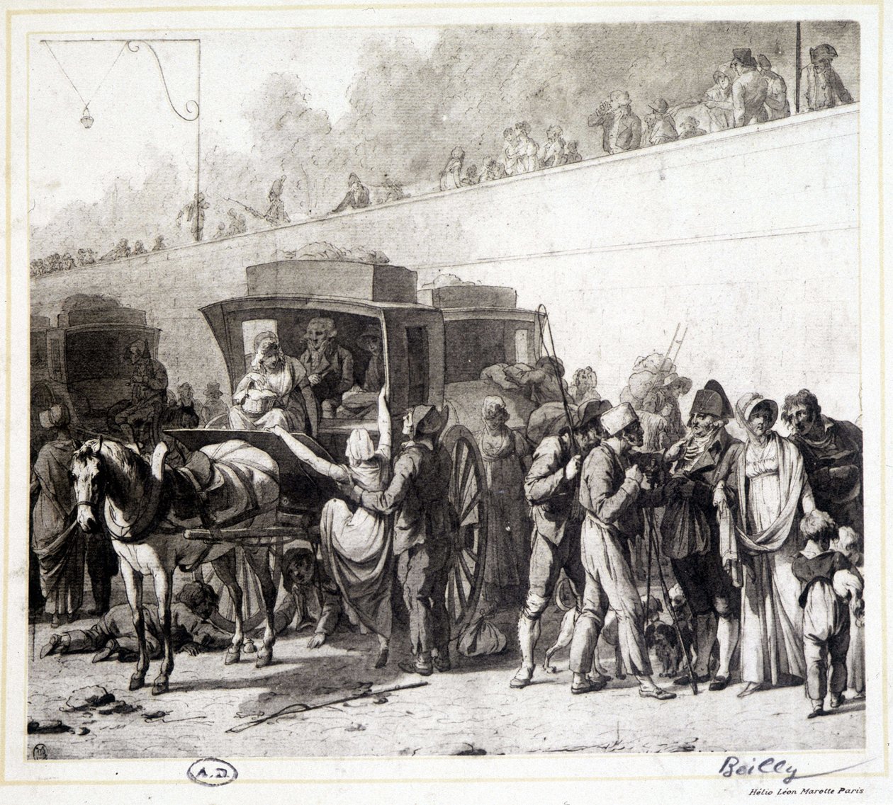 A chegada de uma diligência, heliogravura de Léon Marotte, segundo a pintura de Boilly (1803). de Louis Leopold (after) Boilly