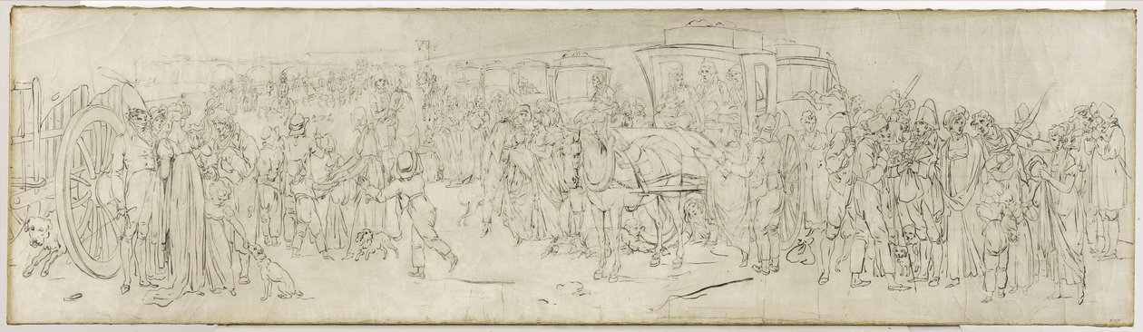 Cucos no Quai des Tuileries, cerca de 1805 (pincel, tinta da China sobre tela) de Louis Leopold Boilly