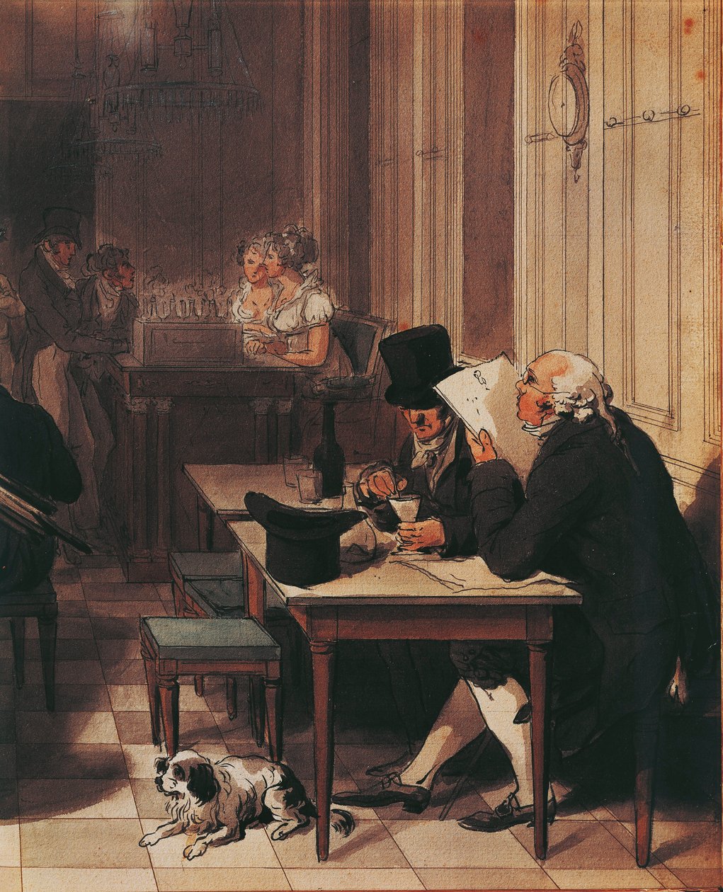 Interior do café de cerca de 1815, por Louis-Leopold Boilly, Drawing de Louis Leopold Boilly
