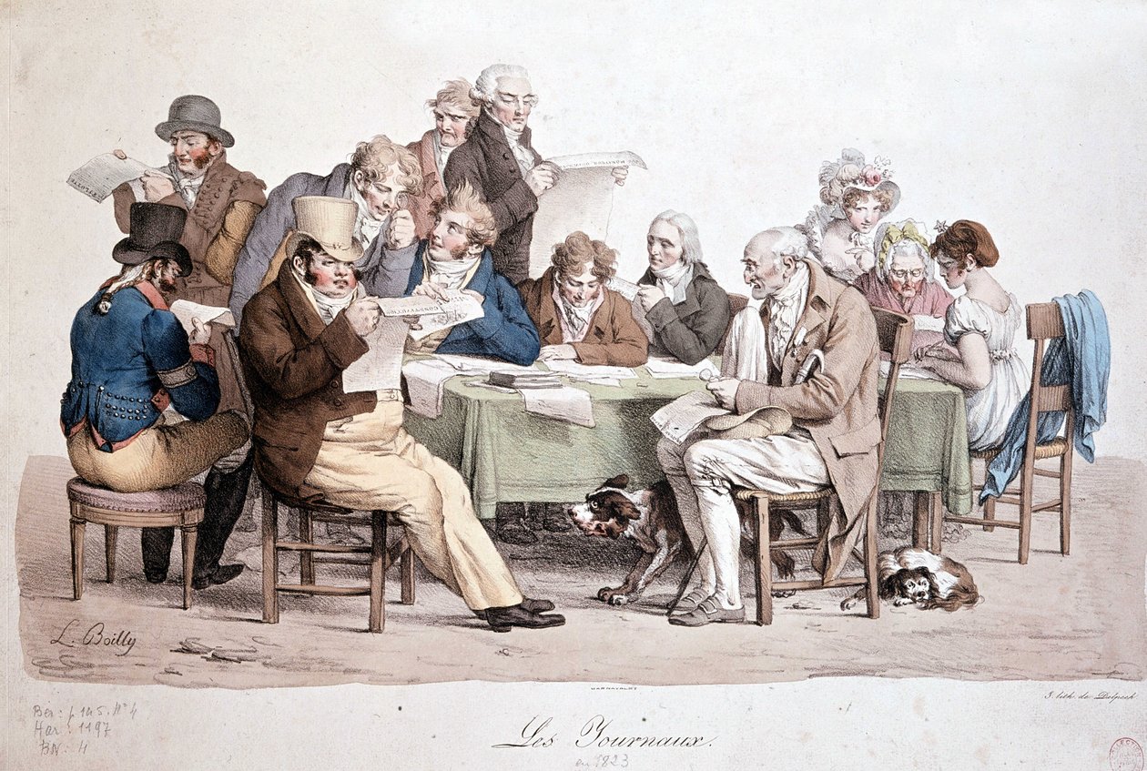 Homens lendo jornais - gravando Louis Boilly intitulado "Les journaux". de Louis Leopold Boilly