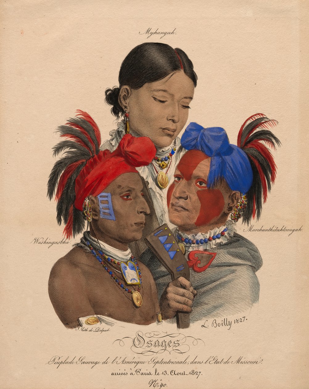 Índios osage: Mohongo, Washingsabba (ou Black Bird) e Big Soldier de Louis Leopold Boilly