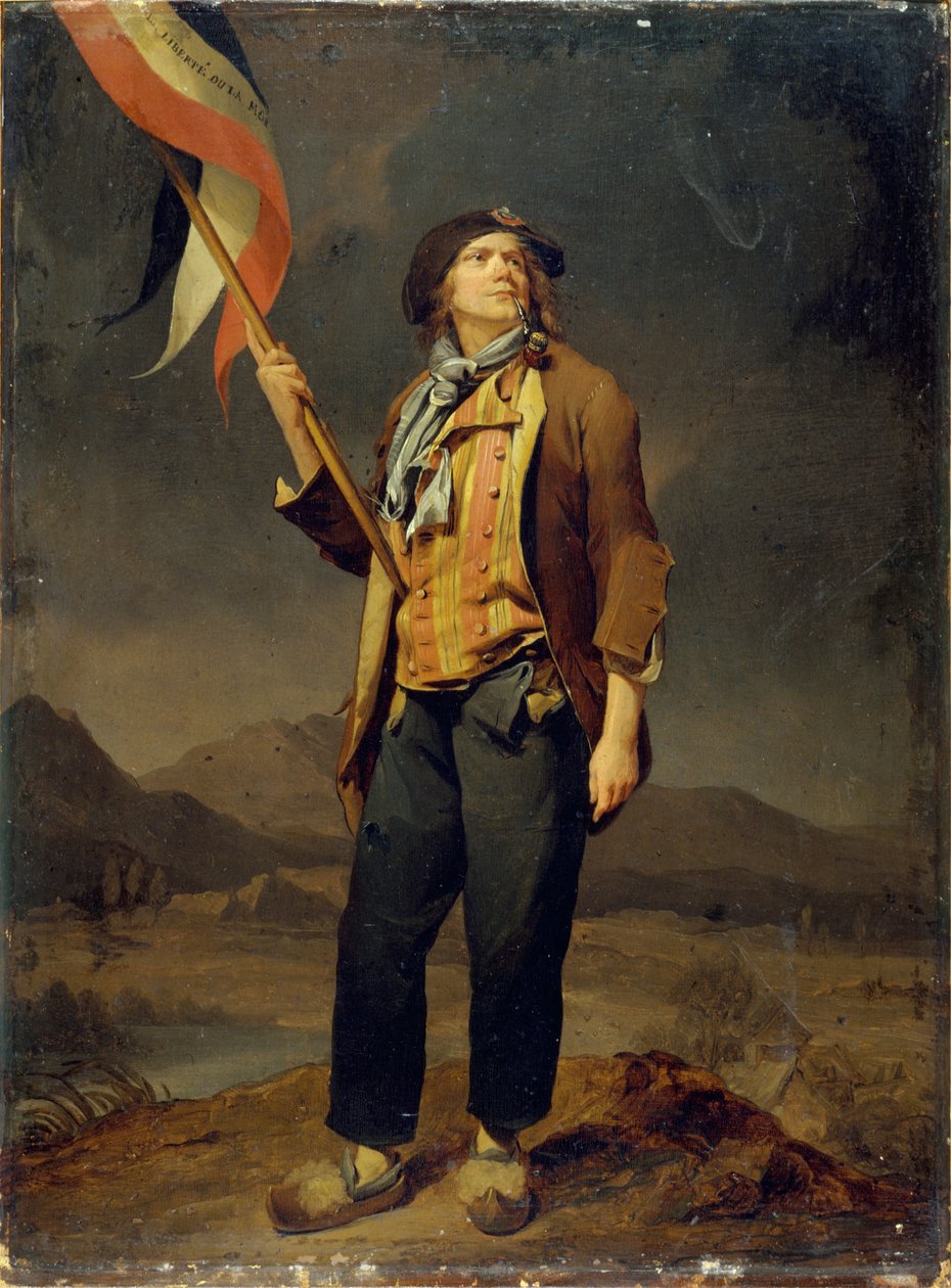 Retrato do cantor Simon Chenard (1758-1832), em traje de sans-culotte, porta-estandarte durante a festa em honra da liberdade da Saboia, em 14 de outubro de 1792 de Louis Leopold Boilly