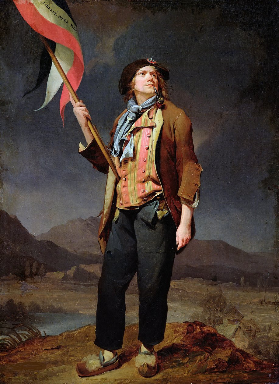 Retrato do cantor Simon Chenard (1758-1832) em traje sem bermudas, carregando uma bandeira na festa da liberdade de Sabóia, 14 de outubro de 1792 Pintura de Louis Leopold Boilly (1761-1845). 1792. Dim. 0,33x0,22 m. Paris, Museu Carnavalet de Louis Leopold Boilly