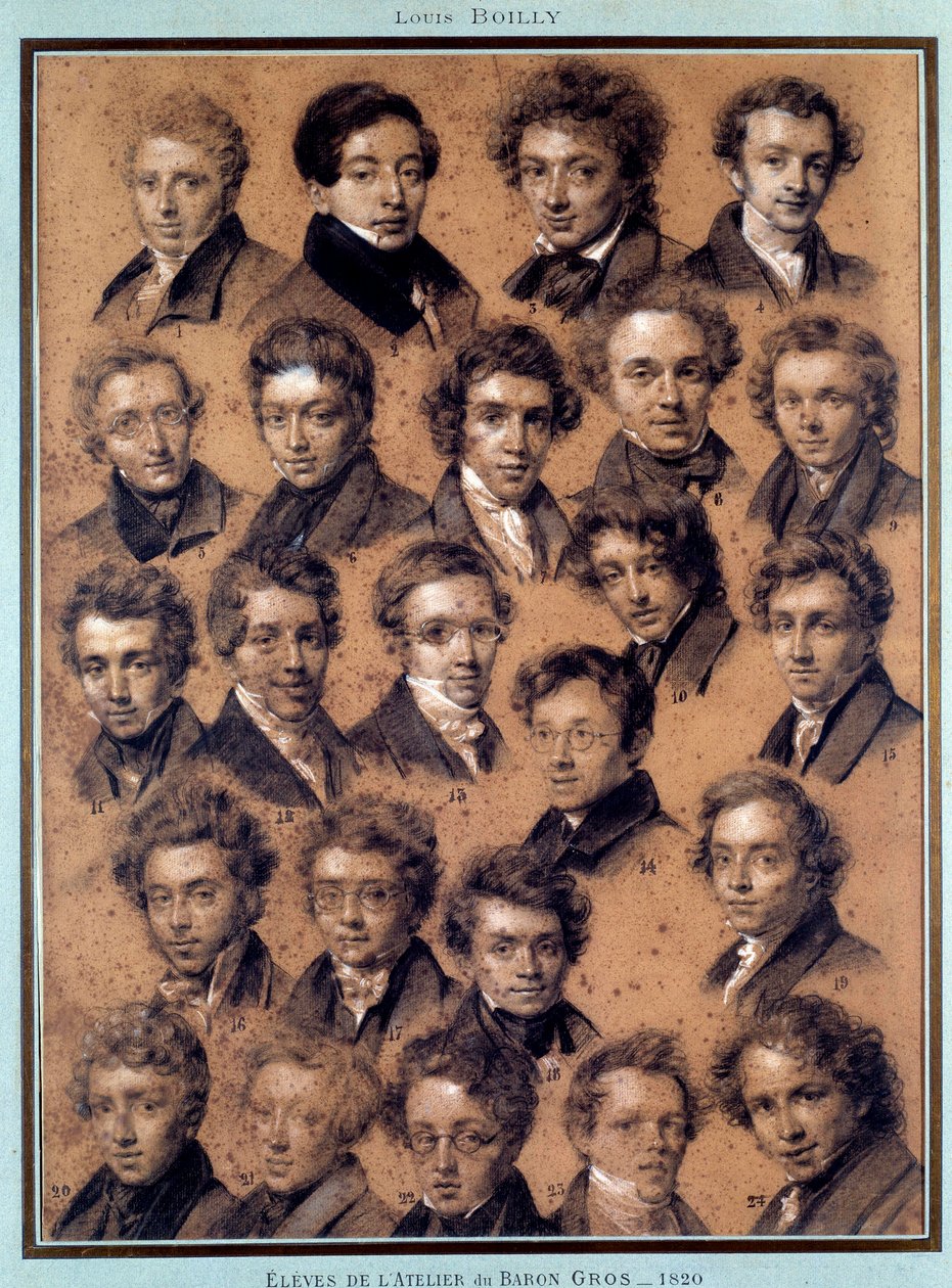 Retrato dos alunos do atelier do pintor Antoine Jean Gros (1771-1835) Desenho de Louis Leopold Boilly (1761-1845) 1820 Paris, B.N. de Louis Leopold Boilly