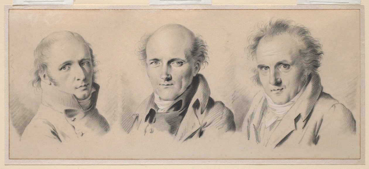 Retratos de Charles Percier, Pierre-François-Léonard Fontaine e Claude-Louis Bernier de Louis Leopold Boilly