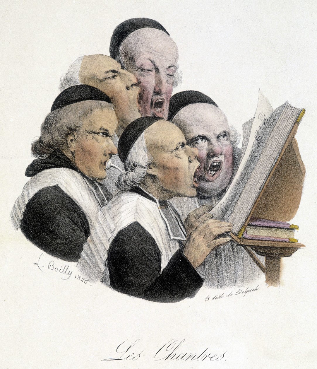 Cantando homens religiosos (Les chantres). Caricatura de L. Boilly datada de 1826. de Louis Leopold Boilly