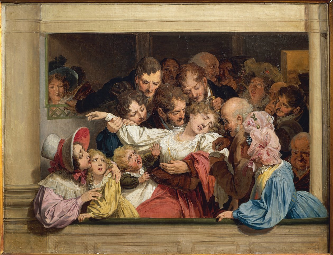 Palco em um dia de entretenimento gratuito: o efeito do melodrama, de Louis Leopold Boilly, óleo sobre tela de Louis Leopold Boilly