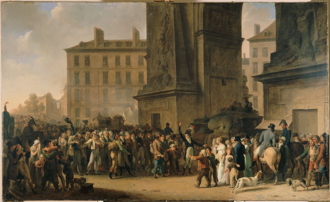 Os recrutas de 1807 marchando em frente à Porte Saint-Denis, ca. 1808 (óleo sobre tela) de Louis Leopold Boilly