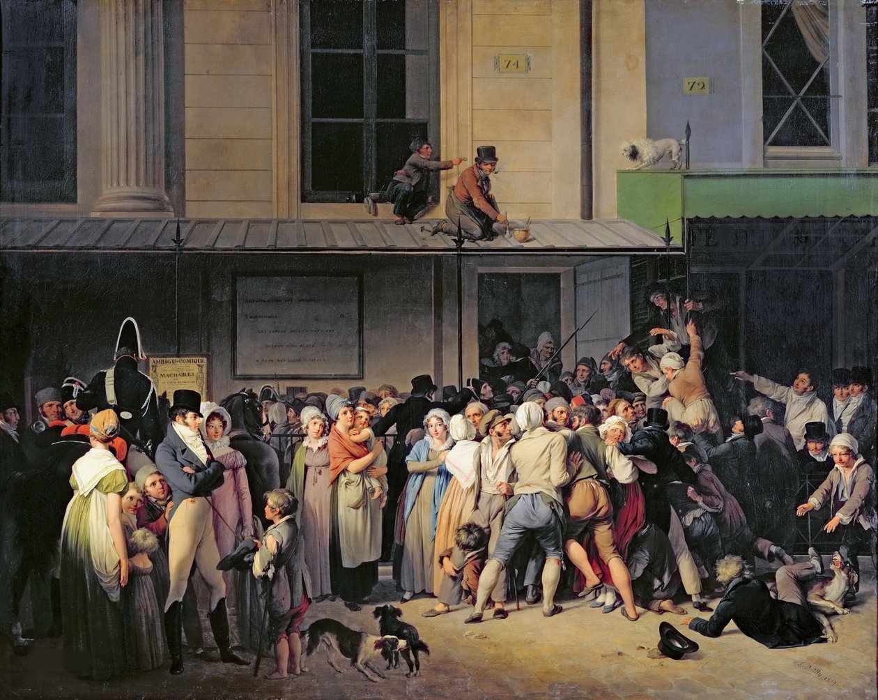 A entrada para o teatro Ambigu-Comique antes de uma apresentação livre, 1819 de Louis Leopold Boilly