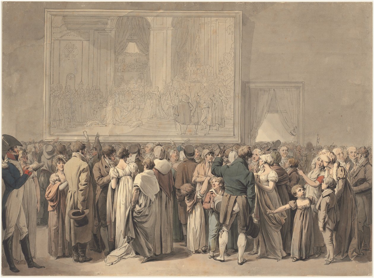 O Público no Salão do Louvre, Vendo a Pintura do "Sacre", começou 1808 (caneta, tinta e aguarela) de Louis Leopold Boilly