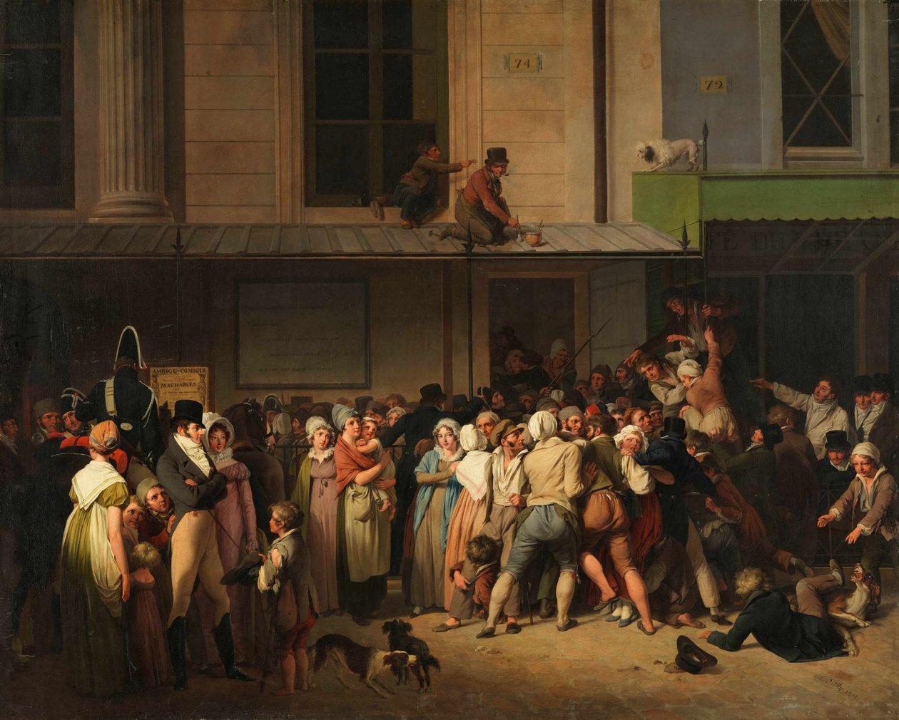 A entrada para o Théâtre de l&39;Ambigu-Comique no dia de um show gratuito, ca 1819. de Louis Leopold Boilly