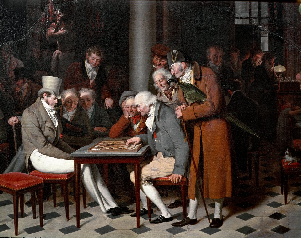 O interior de um café diz "a festa das senhoras no Café Lamblin" no Palais Royal, em Paris. Detalhe. Pintura de Louis Leopold Boilly (1761-1845), cerca de 1820. Sol 0,38x0,55 m Chantilly, musee Conde de Louis Leopold Boilly